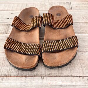 Birkenstock Birki's Curacao Double Strap Slide Sandals Size 10 black and orange